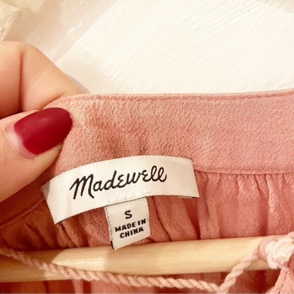 Madewell Neutral Peach Long Sleeve Lace Up Peasant Top Size S - Picture 6 of 6